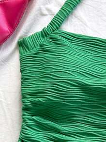 Soleia Damen grünes strukturiertes Strick Tanktop mit Rückenteil, geeignet für den Urlaub