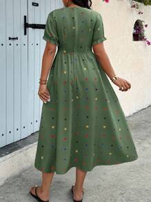 Calvaya Plus Size Heart Print Casual Dress, Vacation Style - Green - View 2