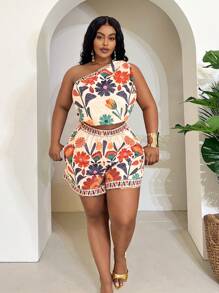 Slaydiva Plus Size Women 2 Pieces Set: Solid Color Sleeveless Knotted Hem Crop Top And Pockets Shorts, Woven Texture Fabric, Casual Daily Vacation Outfit, Spring/Summer,Holiday Outfits Boho