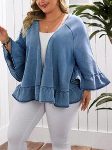 EMERY ROSE Plus Size Women Blue Denim Casual Summer Jacket - Medium Wash - View 4