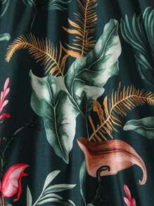 Tropical Plant Print Short Dress For Mother And Daughter, Casual Resort Style Loose Fitting Dress, Suitable For Vacation, Family Activities, Outgoing, Spring/Summer