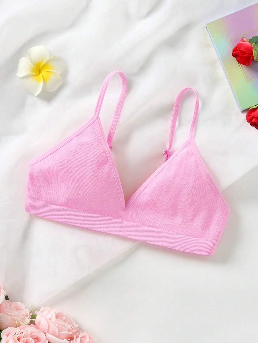 Seam-Knitted Wireless Comfortable Pullover Knitted Nylon Teenage Girls Underwear In Pink - Pink - View 1