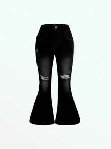 3pcs Girls Washed Multi-Color Fitted Ripped Flared Leg Jeans, Casual & Fashionable For Everyday Wear - Multicolor - View 5