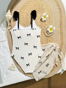 Costume da bagno intero per ragazze con stampa farfalla carina, con coprispalle estivo, per vacanze al mare/stampa casuale estate