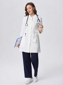 Scrubzie Camice da laboratorio/da medico anti-grinze con cintura in vita e molteplici tasche