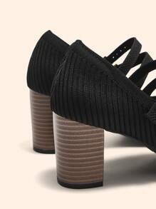 CUCCOO BASICS Zapatos de tacón alto grueso con punta puntiaguda y estilo Mary Jane con estampado de veta de madera negra para mujer, para uso cotidiano, citas, fiestas, vacaciones y compras