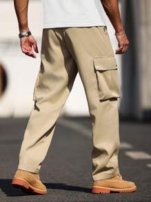 Manfinity Homme Pantalones de hombre de unicolor con cordón y bolsillos con cremallera