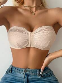 婚礼蕾丝无衬里前扣式抹胸胸罩