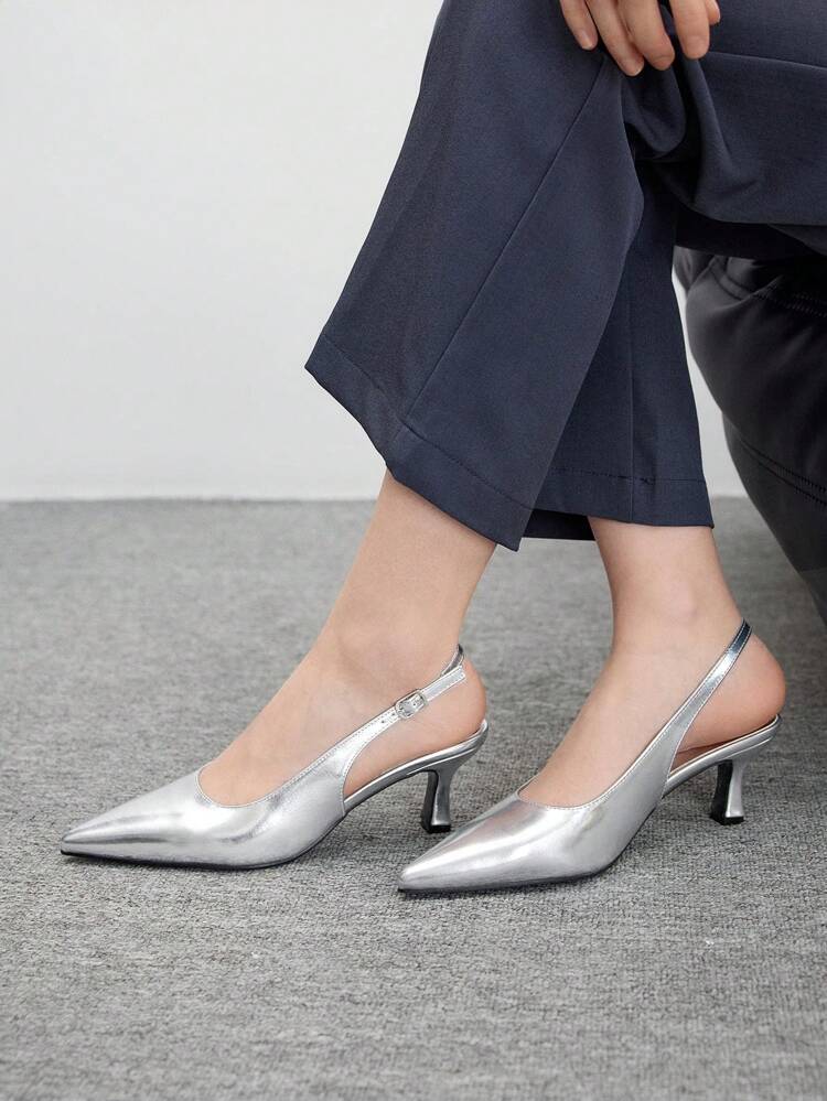 CUCCOO BIZCHIC Women's Sexy Backless Silver Stiletto High Heels For Christmas Spring Shoes