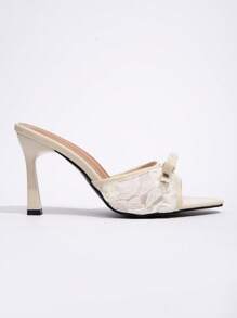 CUCCOO CHICEST New Fashion Rhinestone Bow-Knot Slingback Stiletto High Heel Sandals - Apricot - View 2