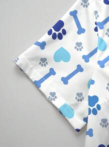 PopScrub 女士可爱卡通狗爪印、心形、骨头图案手术服上衣衬衫、V 领短袖夏季手术服制服 - 彩色 - 查看 3