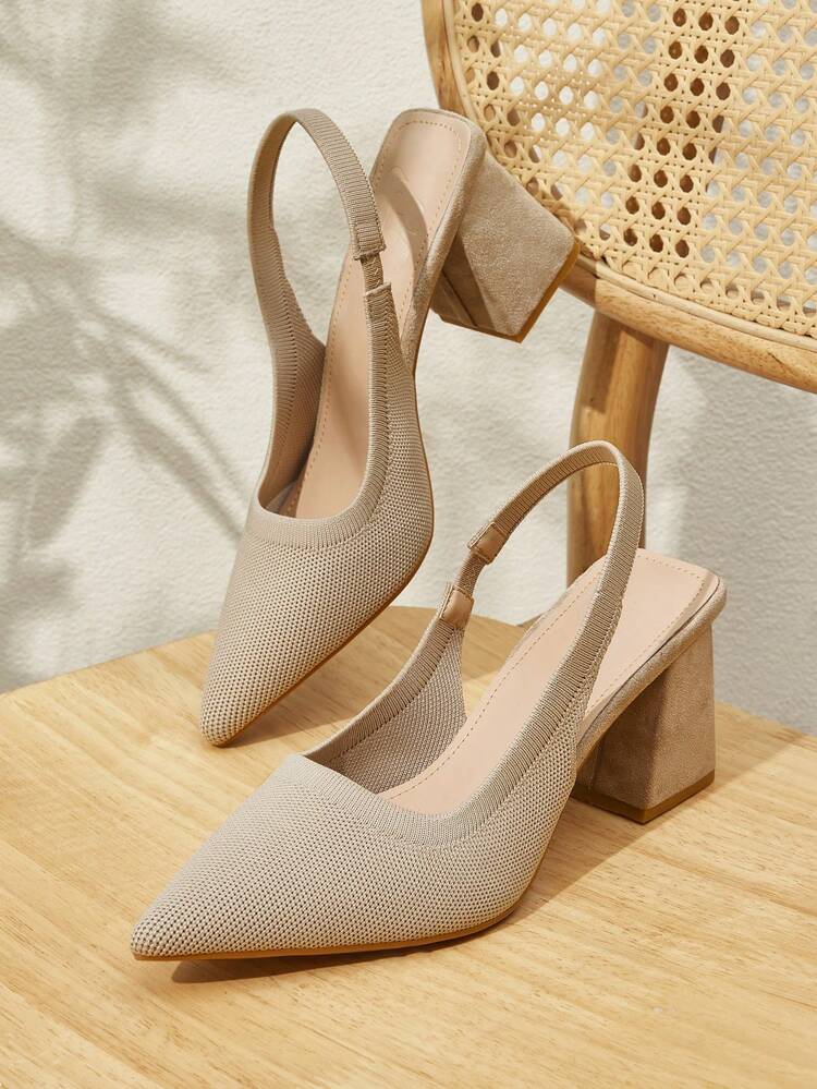 CUCCOO BASICS Women's Fashion Apricot Backstrap Chunky Heel Pointed Toe PU Leather Commute Party Vacation Slingback Pumps For Christmas Spring Shoes