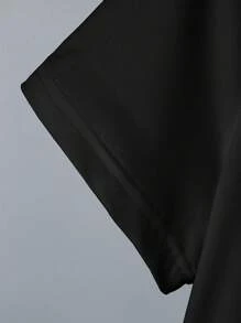 SHEIN EZwear Women's Casual Slogan Print Round Neck Cropped T-Shirt, Summer - Black - View 4