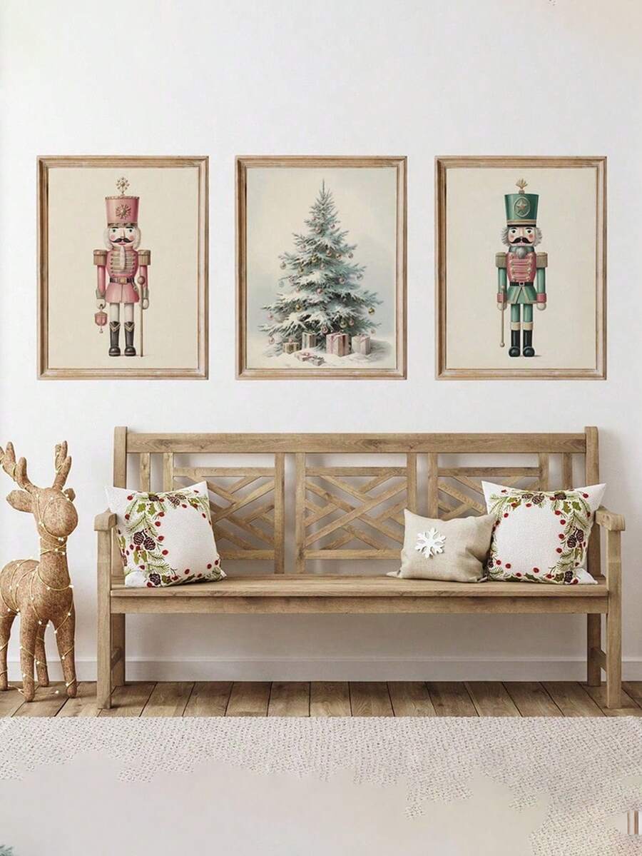 Nutcrackers Set Of 3 Christmas Prints Canvas Poster Holiday Wall Decor Vintage Xmas Printable Christmas Decorations Unframed