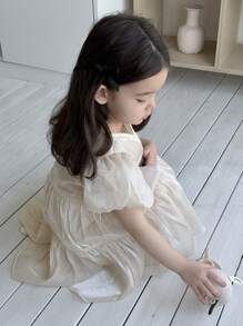 SHEIN Baby Mädchen elegantes Seiden-Organza Schleife Tüll Kleid Prinzessin Kleid, Frühling/Sommer Prinzessin Kleid für Baby Mädchen, Baby Mädchen Kleider, Baby Mädchen Schönheitskleid, Baby Mädchen Kleider für Schmetterlinge Kleid Mädchen Kleider für Mädchen - Aprikosenfarben - Übersicht 5