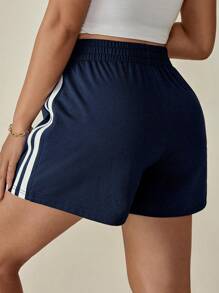 SHEIN Comfortable Cotton Maternity Mini Shorts: Navy Blue Knitted Casual Shorts With Side Stripes For Everyday Wear - Navy Blue - View 2