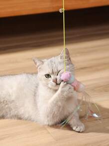 Juguetes para gatos de patrones aleatorios con diseños de gatos de dibujos animados, juguetes con cuerda elástica para gatos, juguetes para gatos de interior, juguetes autojugables para gatos, juguetes colgantes para gatos (hechos de plumas) - Multicolor - Ver 2