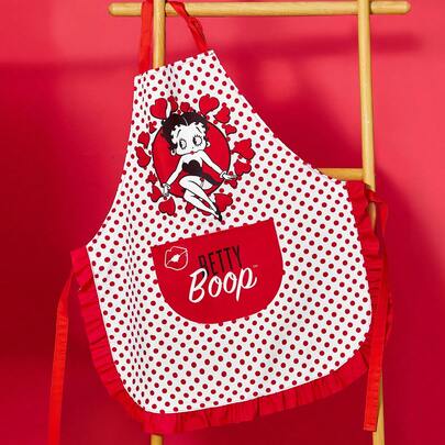 Betty Boop x SHEIN Cute Heart Print Waterproof And Stain-Resistant Apron, Suitable For Kitchen And Baking,Gift Ideas,Party,Holiday,Valentine's Day