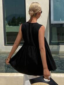 Livesso Solid Color V-Neck Sleeveless Loose Casual Summer Tank Top For Women Babydoll Top