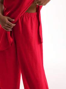 MUSERA Linen Feel Elastic Waist Trouser Vacation Summer Cute Casual Beach Holiday - Red - View 5