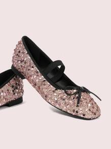 CUCCOO DOLLMOD 圆头软底绒面革带双色金属铆钉点缀芭蕾蝴蝶结装饰平底一脚蹬女鞋 - 玫瑰金 - 查看 2