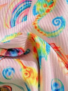 Swim Mod Women Beach Summer, Random Print & Ribbed Textured Fabric Shell Accessory Halter Neck Sexy Swimwear Bikini Top - Multicolor - View 4