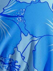 Swim Mod Plus Size Women's Summer Tropical Floral Decor Fashion Halter Triangle Bikini Top - Blue - View 5