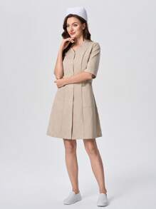 Scrubzie 3/4 Sleeve Anti-Wrinkle Fabric Nurse Dress, Fashionable & Suitable For Summer