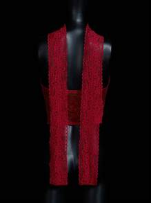 SHEIN ICON Lace Mesh Fish Bone Wireframe Pendant Decoration V-Neck Blouse For Women - Hot Pink - View 2