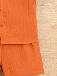 男婴纯色短袖衬衫和短裤两件套服装，夏季时尚 - 橘色 - 查看 5