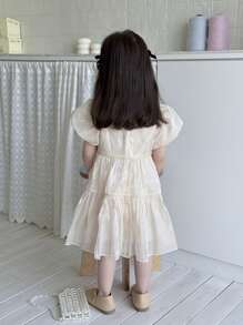 SHEIN Baby Mädchen elegantes Seiden-Organza Schleife Tüll Kleid Prinzessin Kleid, Frühling/Sommer Prinzessin Kleid für Baby Mädchen, Baby Mädchen Kleider, Baby Mädchen Schönheitskleid, Baby Mädchen Kleider für Schmetterlinge Kleid Mädchen Kleider für Mädchen - Aprikosenfarben - Übersicht 2