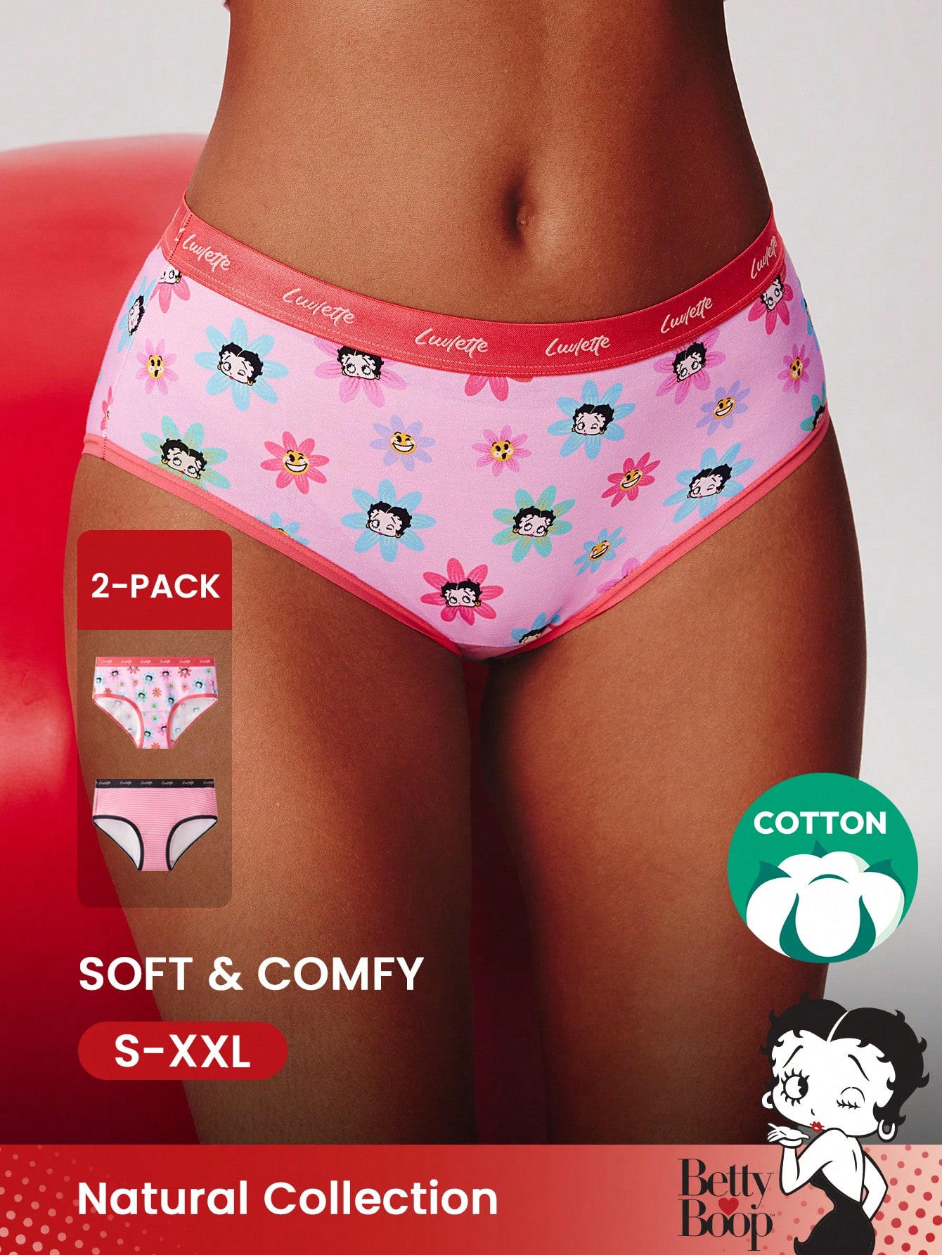 BETTY BOOP X LUVLETTE 2-Pack Mid-Waist Briefs Underwear