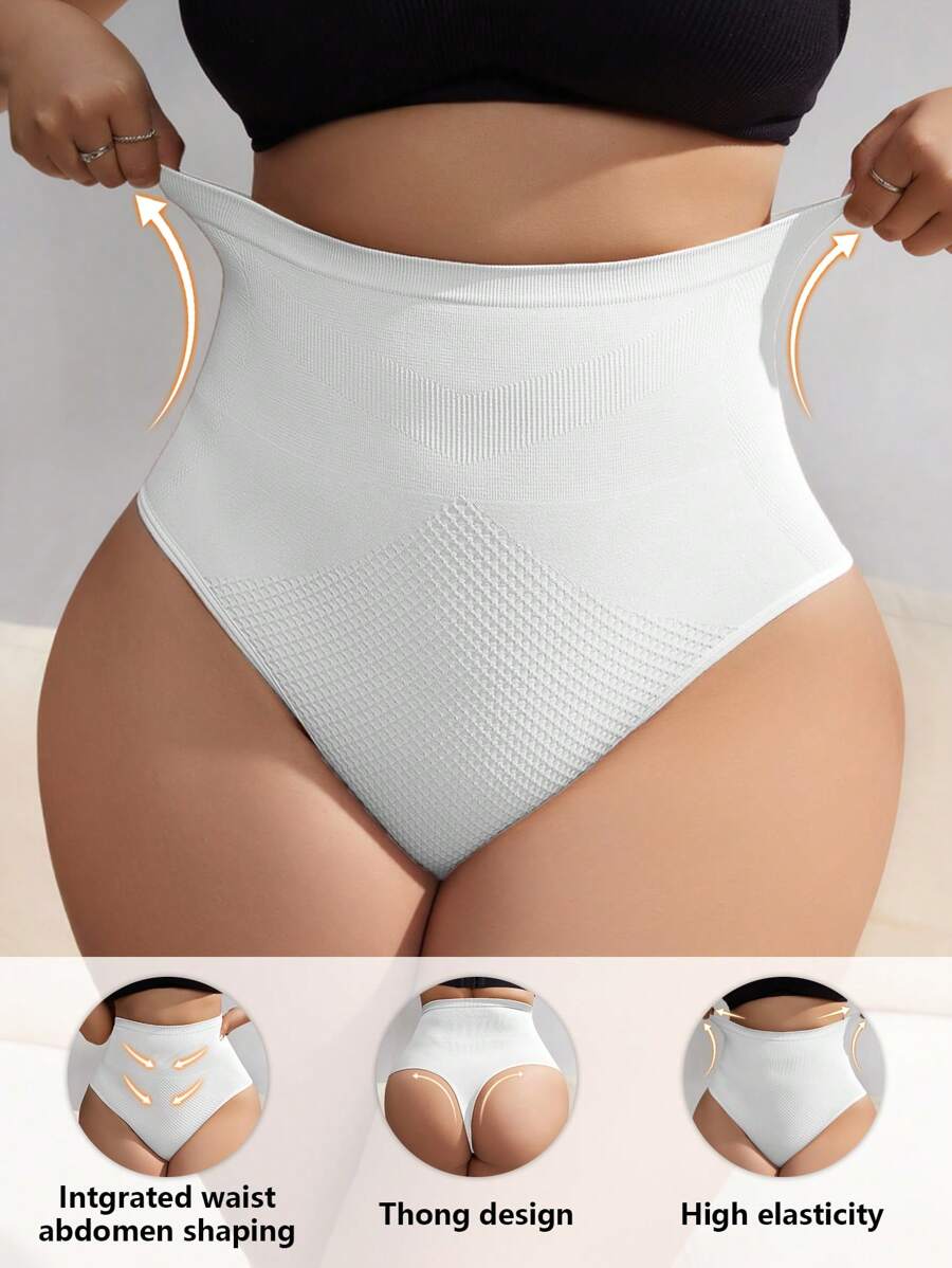 SHEIN Quần legging bó sát liền mạch cỡ lớn - trắng - Xem 1