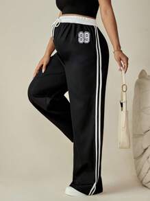 SHEIN Pantaloni casual da donna in gravidanza, con vita con lacci regolabili, a patchwork e righe laterali