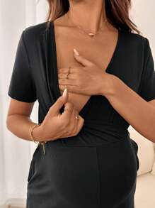 SHEIN 孕妇哺乳连体衣 - 舒适内衣和睡衣、睡衣套装、睡衣、家居服、睡衣、黑色连体衣 - 黑色 - 查看 8