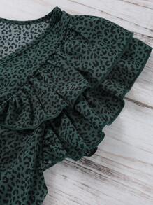 SHEIN LUNE Blusa de manga corta con escote en V y estampado de leopardo para mujer de talla grande, para uso en primavera, vacaciones, festivales de música, conciertos, Boho, Ibiza, Nashville, rave, entre otros.