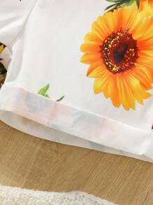 Jeune fille Pantalon décontracté à bretelles avec poche et imprimé tournesol, été