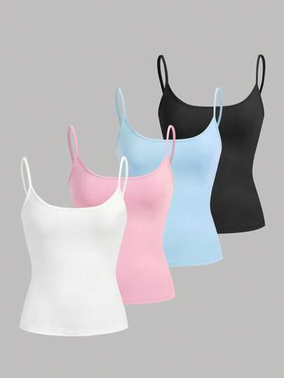 Girlism Tween Girls 2/3/4pcs Pack Solid Color Knit Camisole Cropped Tank Tops, Versatile Basics, School, Campus, College