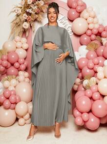 Loomaby 孕妇优雅纯色褶皱孕妇装 - 灰色 - 查看 3