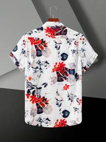 Manfinity RSRT Men's Summer Vacation Plant Print Button Front Short Sleeve Shirt - Multicolor - View 2