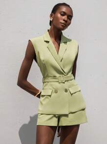 Aveloria Modichic European & American Style Fashion Casual Belted Vest + Shorts Women Suit Set