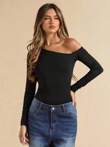 SHEIN BAE Body asimmetrico nero per donne, con scollo alto e taglio traforato, sexy, body nero, per primavera/estate