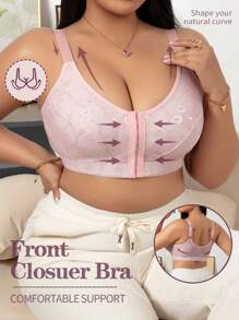 SHEIN Plus Size Comfortable Wire-Free Lingerie Bra, Fashion Suitable For Summer - Pink - View 1