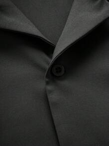 SHEIN Manfinity Dauomo 男士休闲单排扣短袖通勤衬衫 - 黑色 - 查看 7