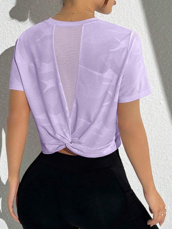 SHEIN Sport Studio T-shirt de sport confortable et décontracté en maille respirante et patchwork, pour l'été