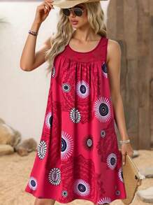 Plus Size Women's Summer Loose Floral Print Chiffon Dress - Multicolor - View 1