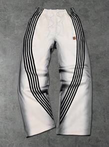 Manfinity Streetrush Pantalones deportivos holgados con cordón en la cintura, de rayas, versátiles para hombre