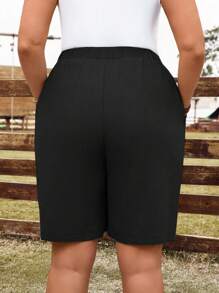 EMERY ROSE Plus Size Women Solid Color Tie-Waist Pockets Casual Shorts