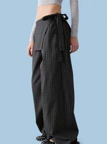COUREZ Pantalones amplios de pata ancha a cuadros negros Estilo Y2K vintage