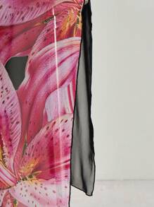 SHEIN 3pcs/Set TEENGIRL Black Floral Print Bikini Swimsuit Set, Vacation Island Holiday Beach Wear